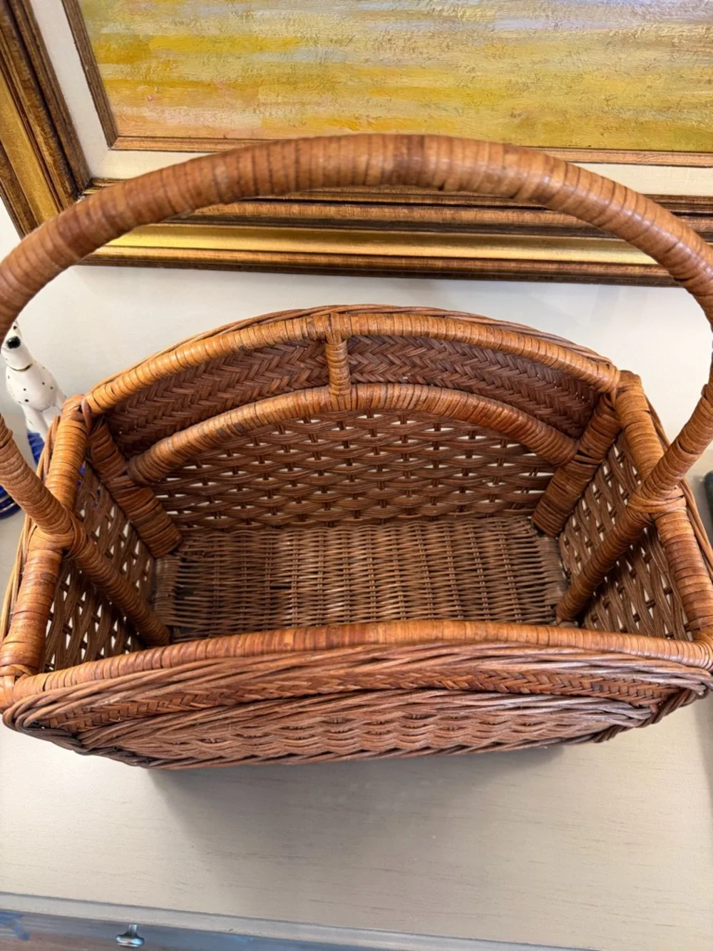 Vintage Rattan Magazine Rack Towel Holder Mid-Century Modern Boho Wicker Bamboo